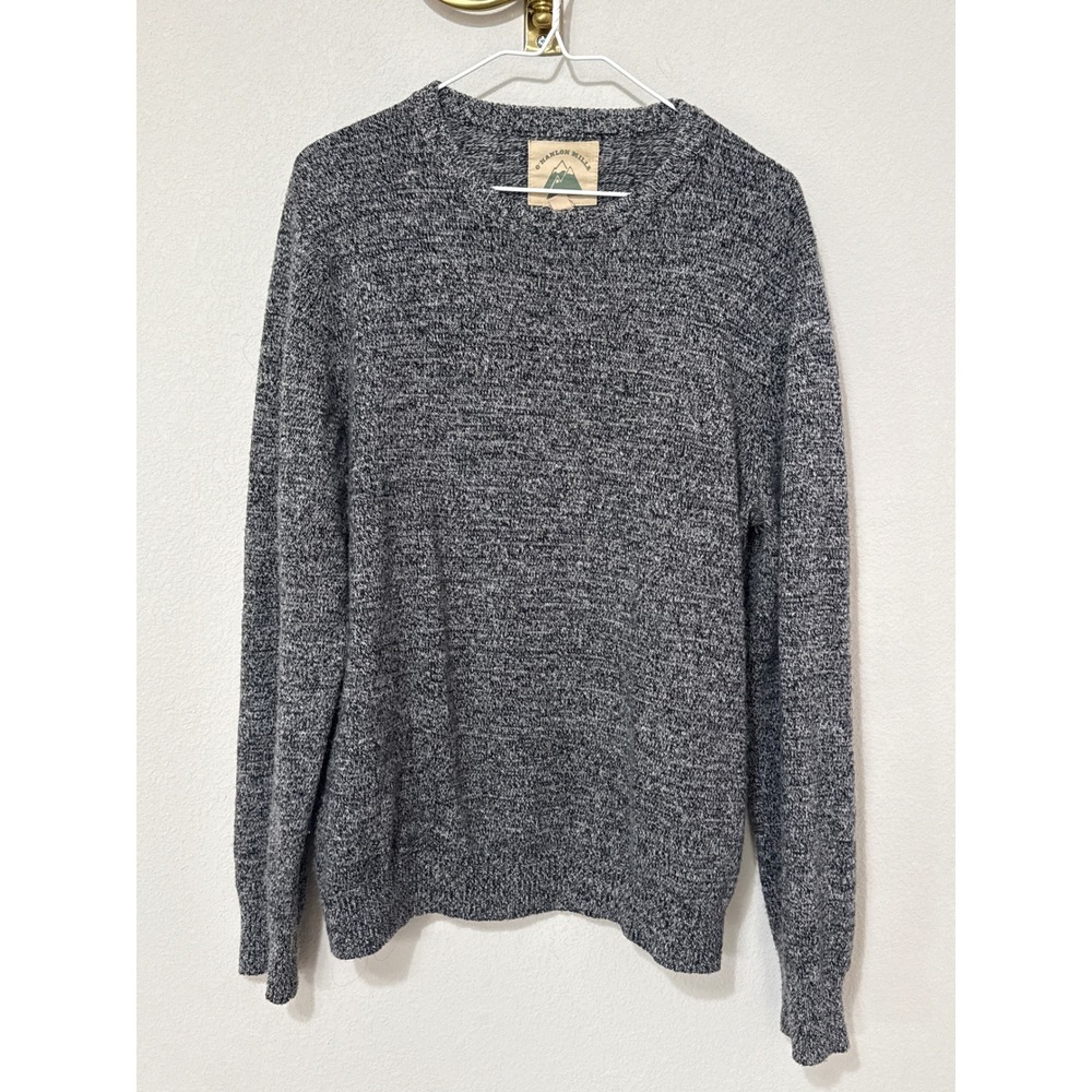 O'Hanlon Mills Sweater Mens Large Black White Marled Lambswool Blend Crewneck